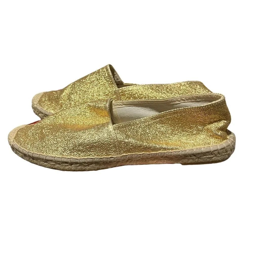 J Crew Shoes 11 Gold Flats‎ Made-in-Spain Espadrille Metallic Canvas Jute BT389